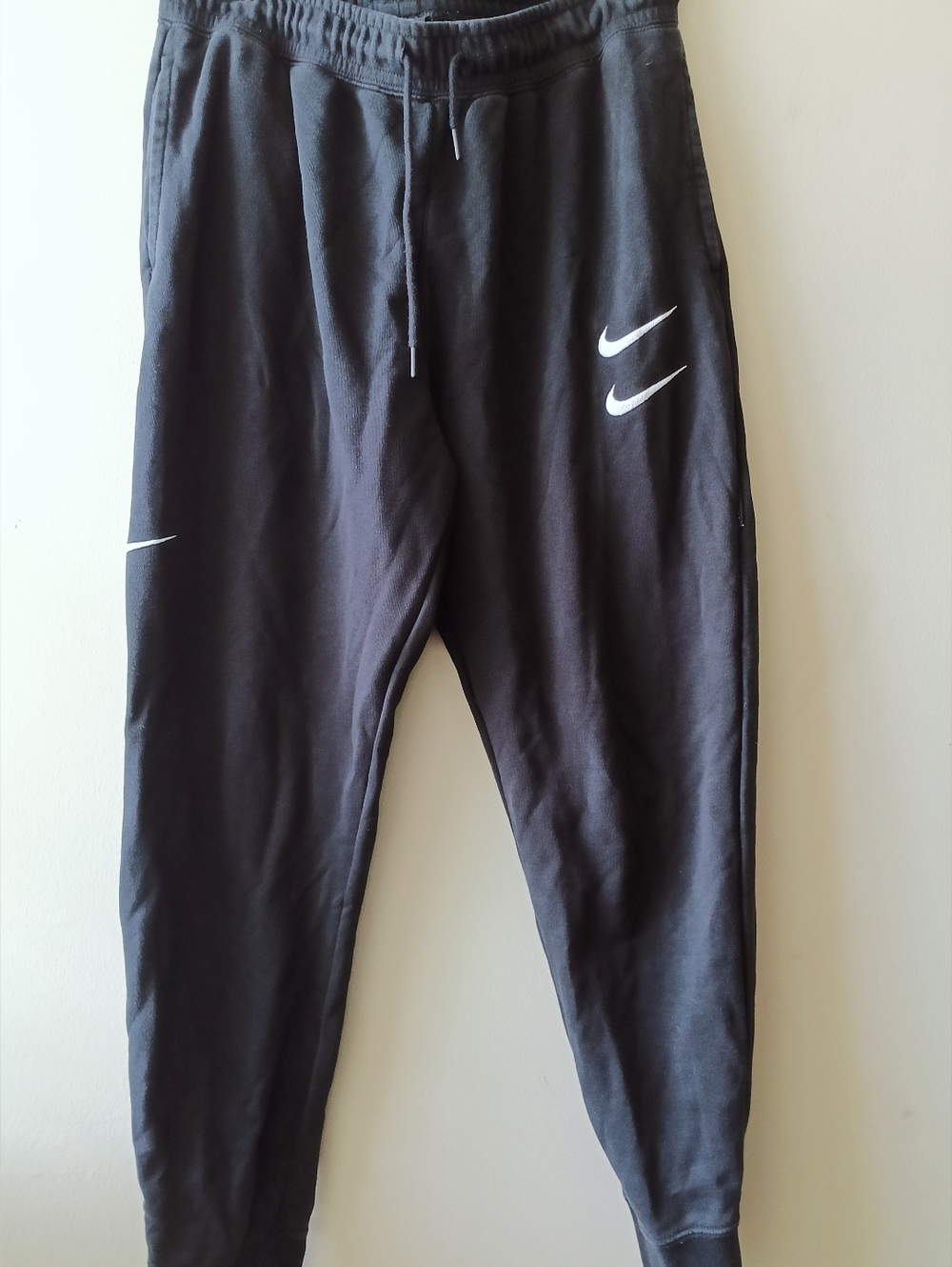 Nike Men Activewear Pants L Black Embroidered Double Swoosh Logo Joggers